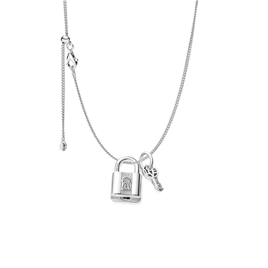 Silbernes Vorhängeschloss und Schlüssel-Halsketten-Set